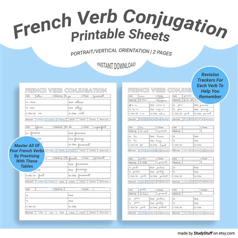 pour conjugation table in English